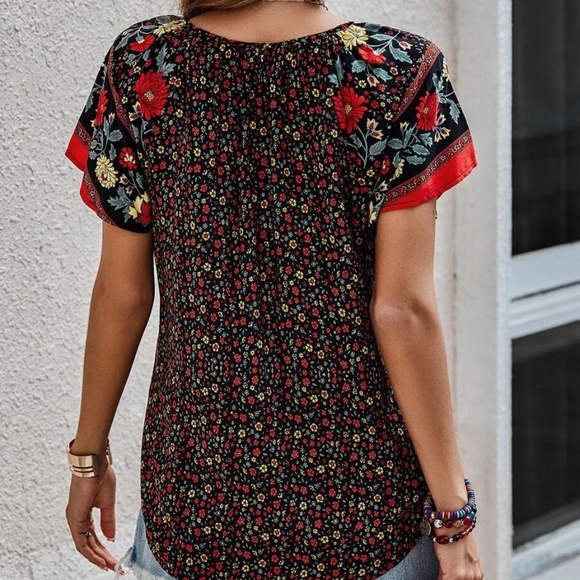 05 Boho floral Print Cottagecore blouse - Picture 6 of 11